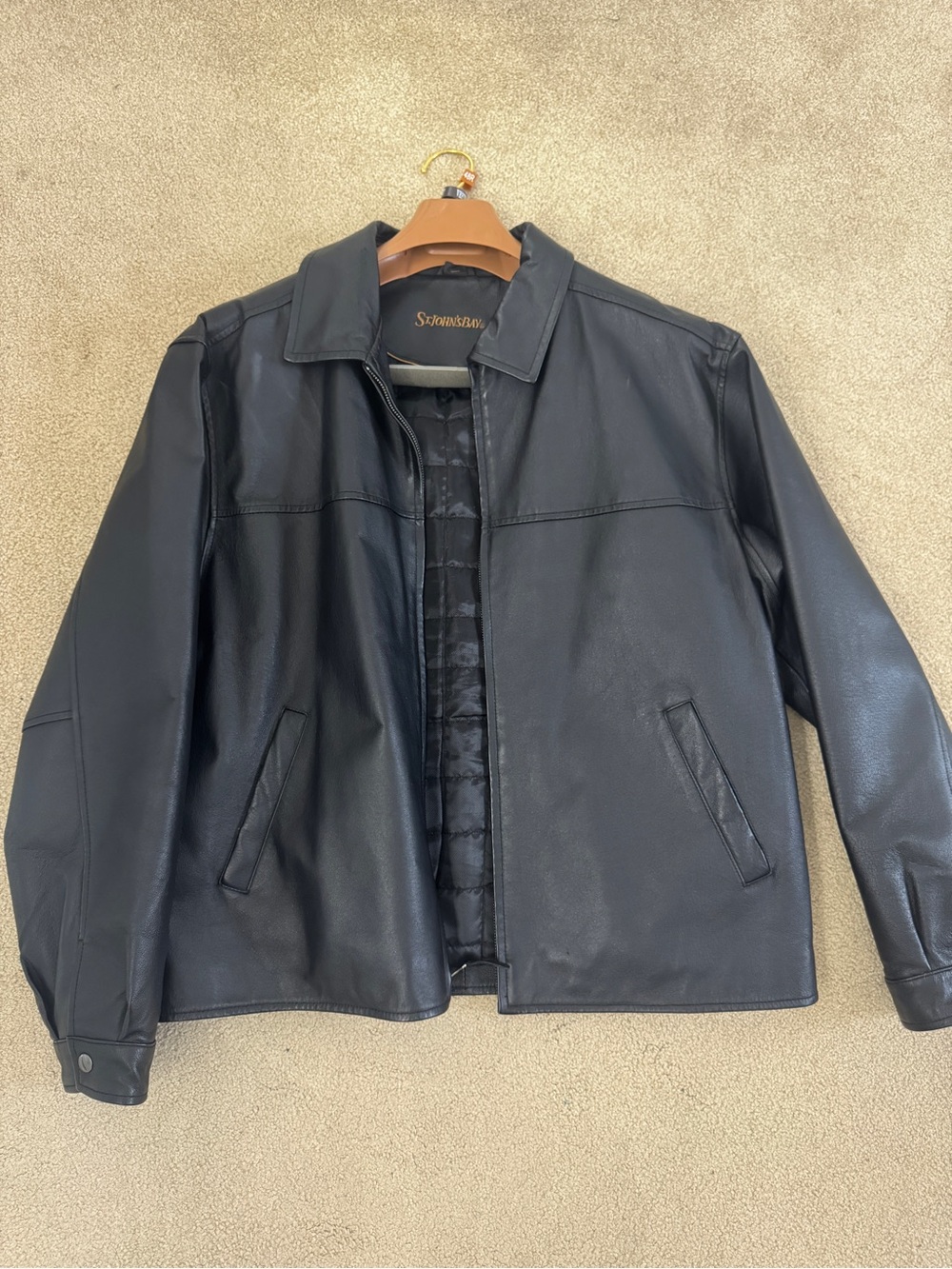St. John's Bay Black Men's Bomber-Style Leather Jacket